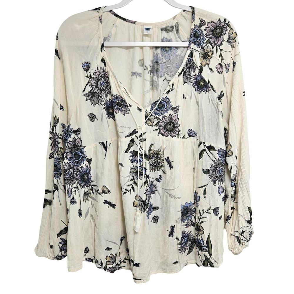 Old Navy Floral Boho Peasant Top Babydoll Flowy Festival Relaxed Whimsy Cream L